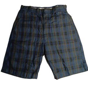8 24" Vintage 1970's Boys Shorts DEEP BLUE/GOLD PLAID IVY LEAGUE New NOS